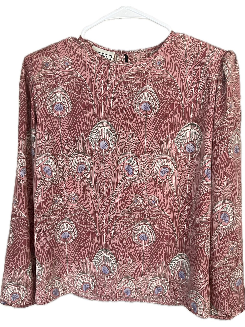 Vintage 70s Campus Casuals Flowy Pink Peacock-Print chiffon midi skirt set Women